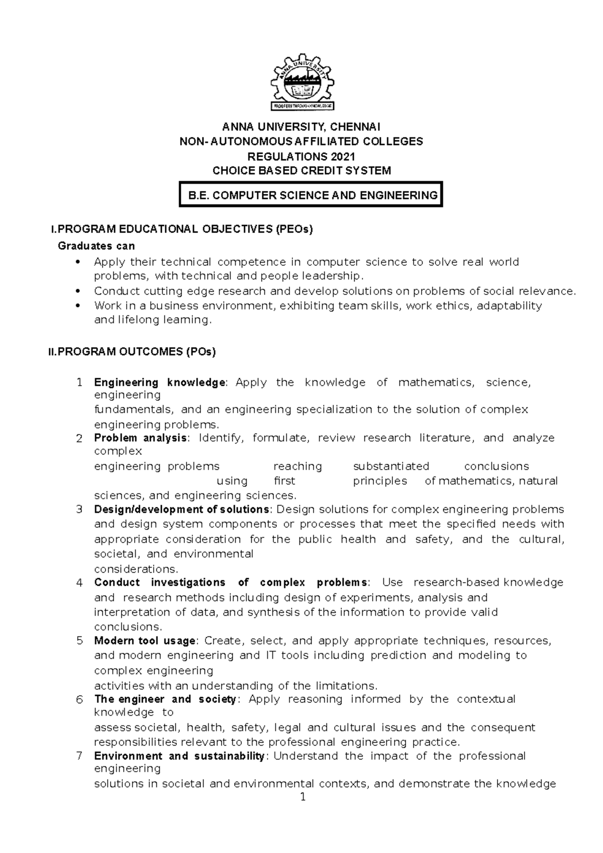AU B.E.CSE R2021 1 ANNA UNIVERSITY, CHENNAI NON AUTONOMOUS