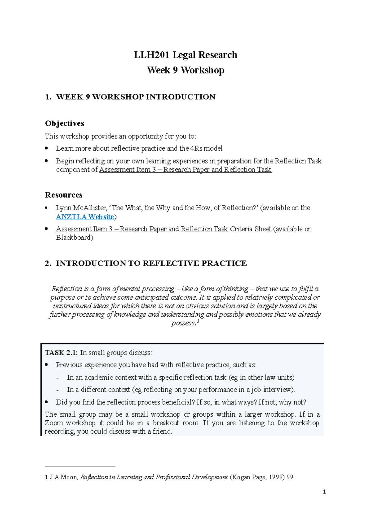 7A LLH201 Legal Research Week 9 Workbook - Sem 1 2022 - LLH201 Legal ...