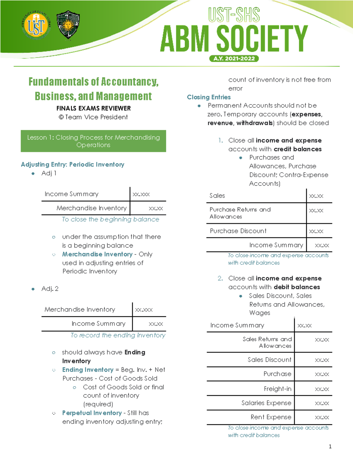 FABM-2 - FINALS EXAM REVIEWER - Fundamentals Of Accountancy, Business ...