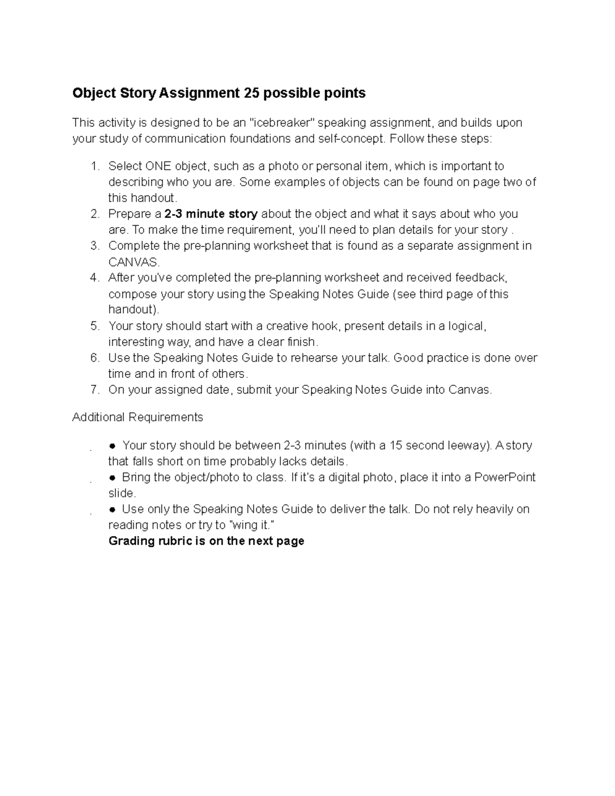 COM100 Object Story-2 - Object Story Assignment 25 possible points This ...