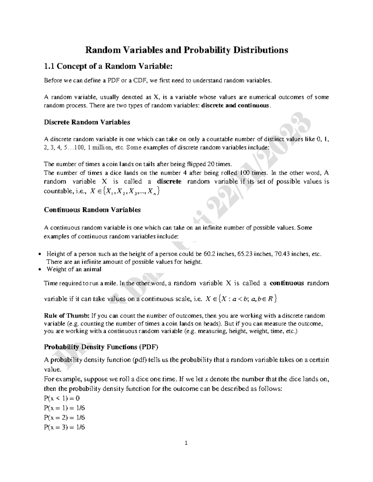 Lecture 3 22-11-2023 - good to follow them - Random Variables and ...