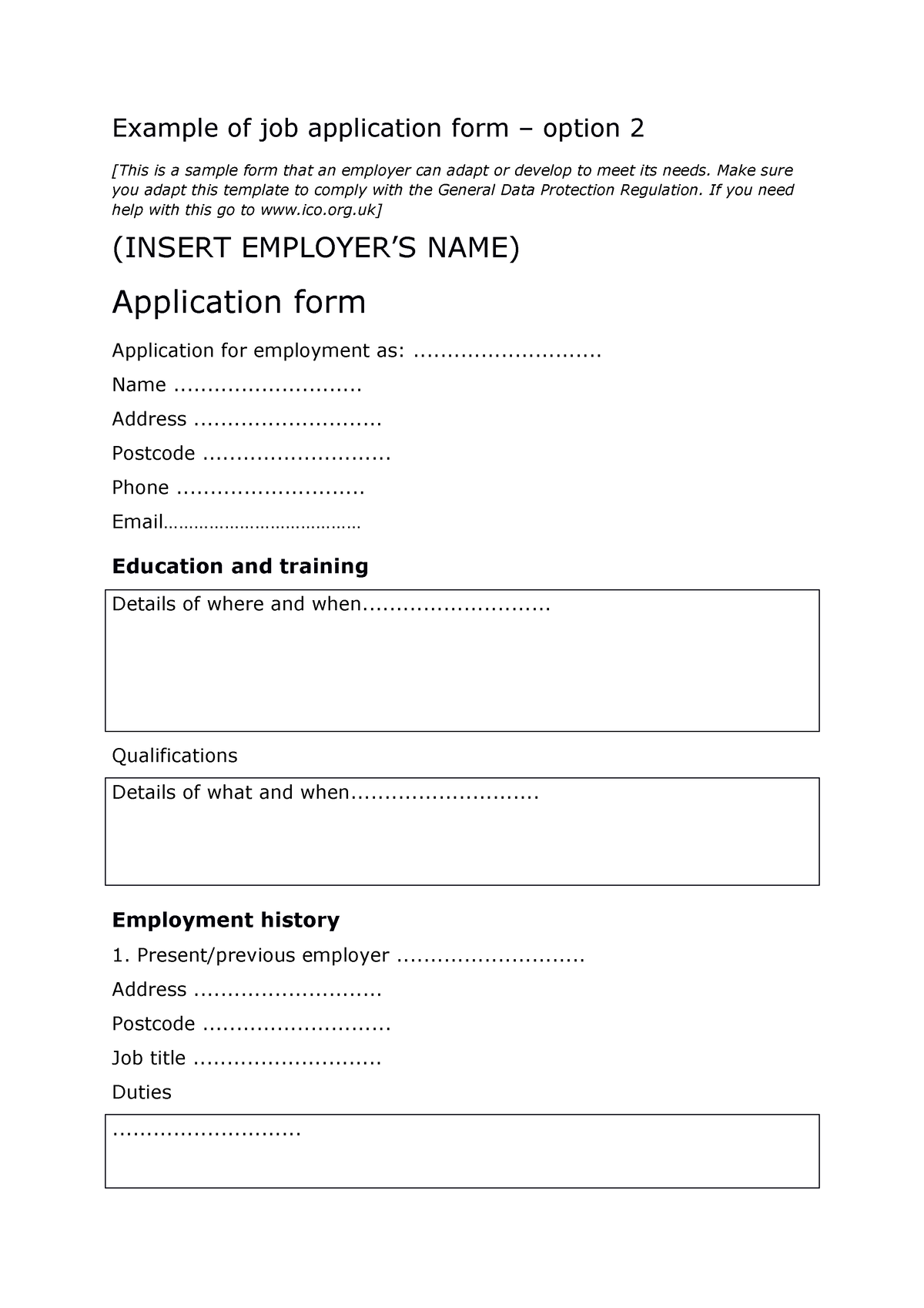 Job-application-form - simple template - Example of job application ...