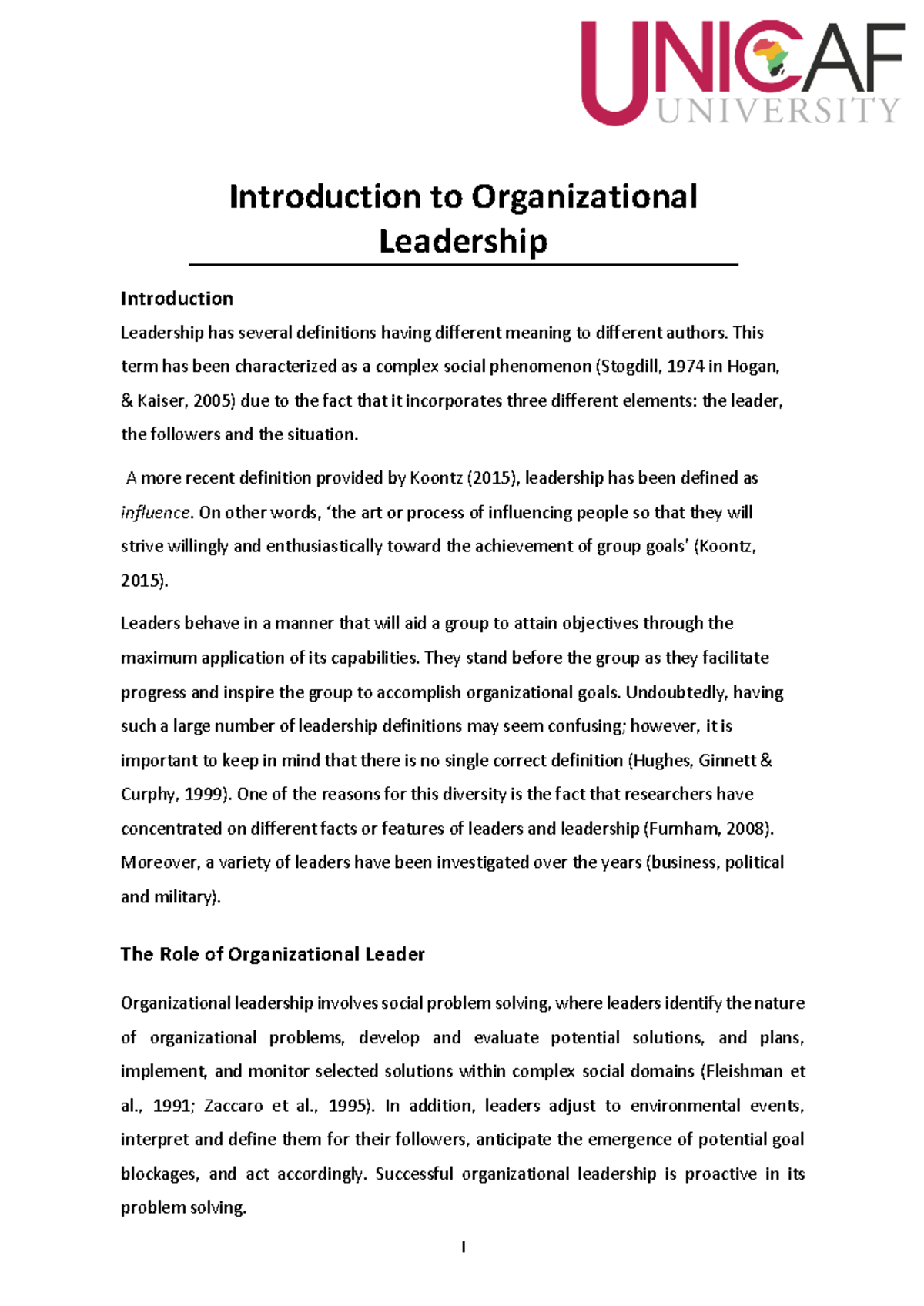 leadership assignment introduction