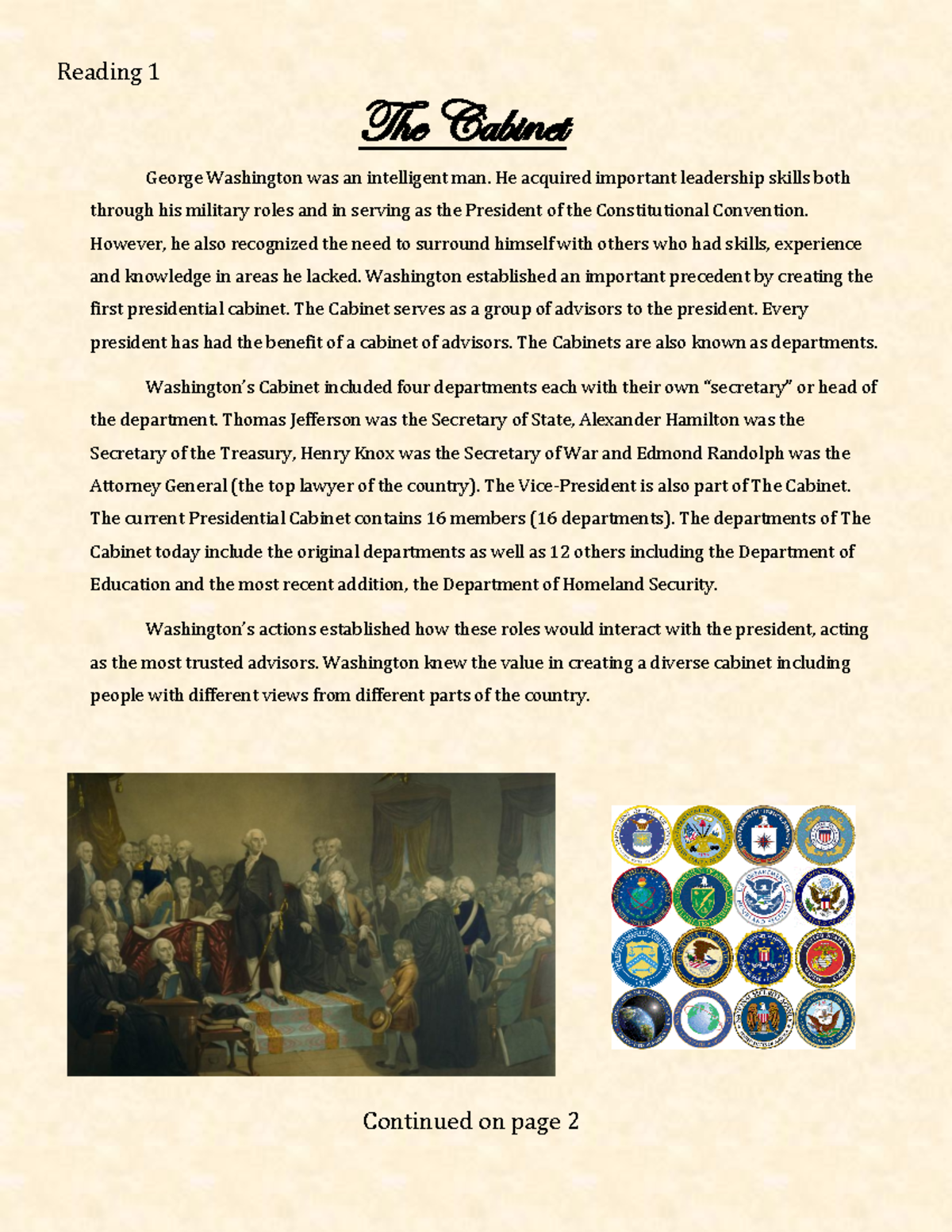 The Reading 1 The Washington was an