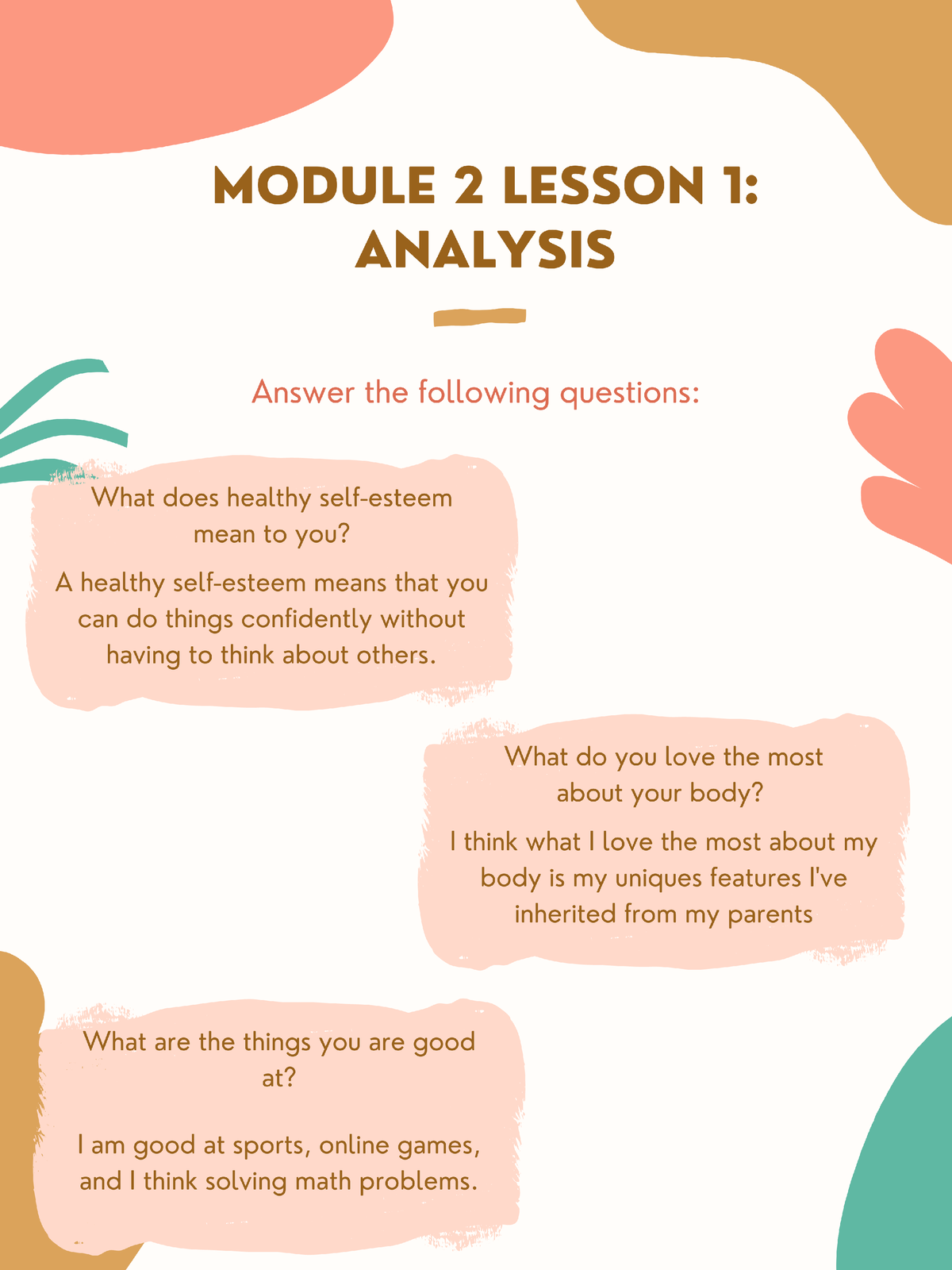 Module 2 Lesson 1; Analysis 1 - Understanding The Self - Studocu