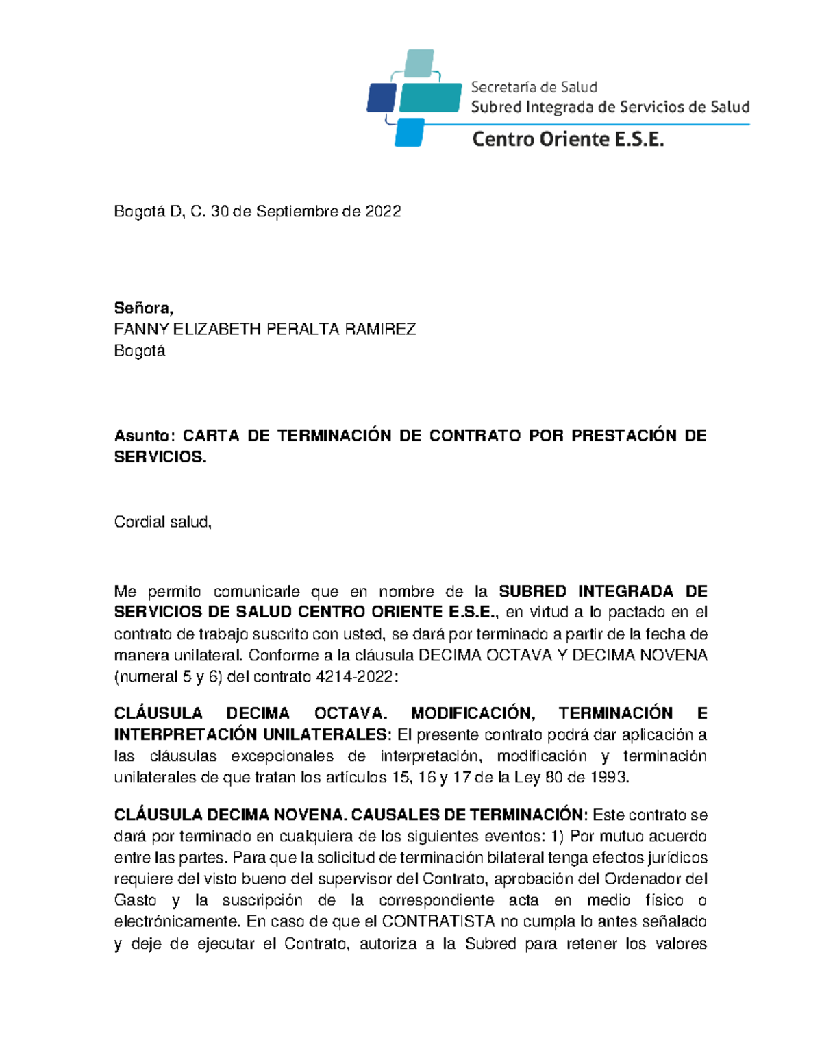 Modelo Carta De Terminacion Contrato Laboral Kulturaupice Porn Sex Picture