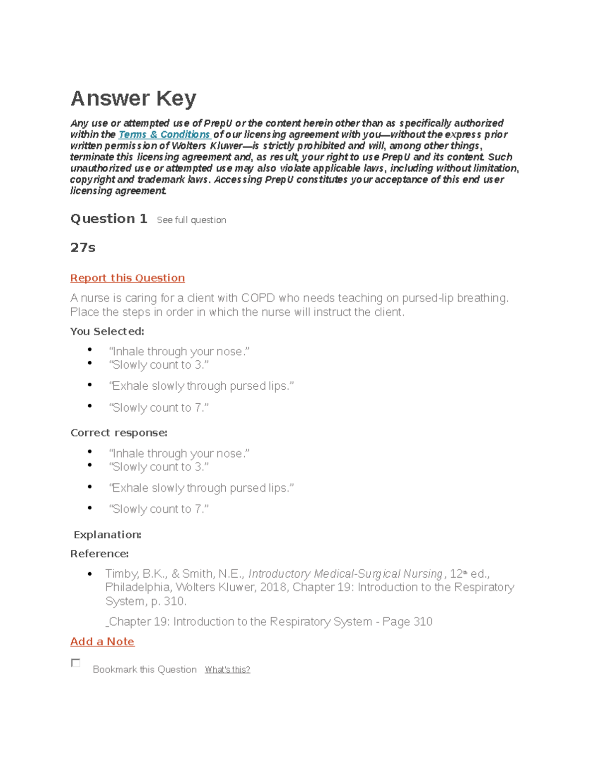 QUIZ 5 respiratory med surg class Answer Key Any use or attempted use