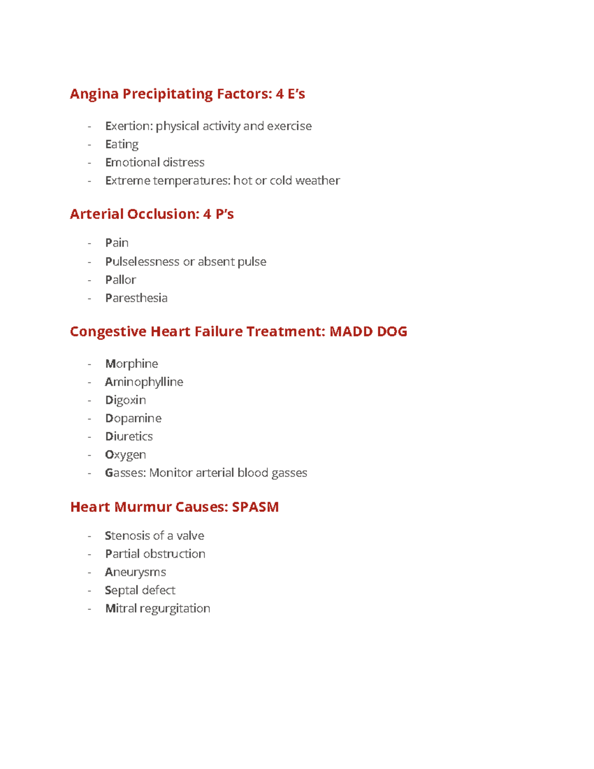 ATI - Adult Med Surg - ATI fast facts and tips - Angina Precipitating ...