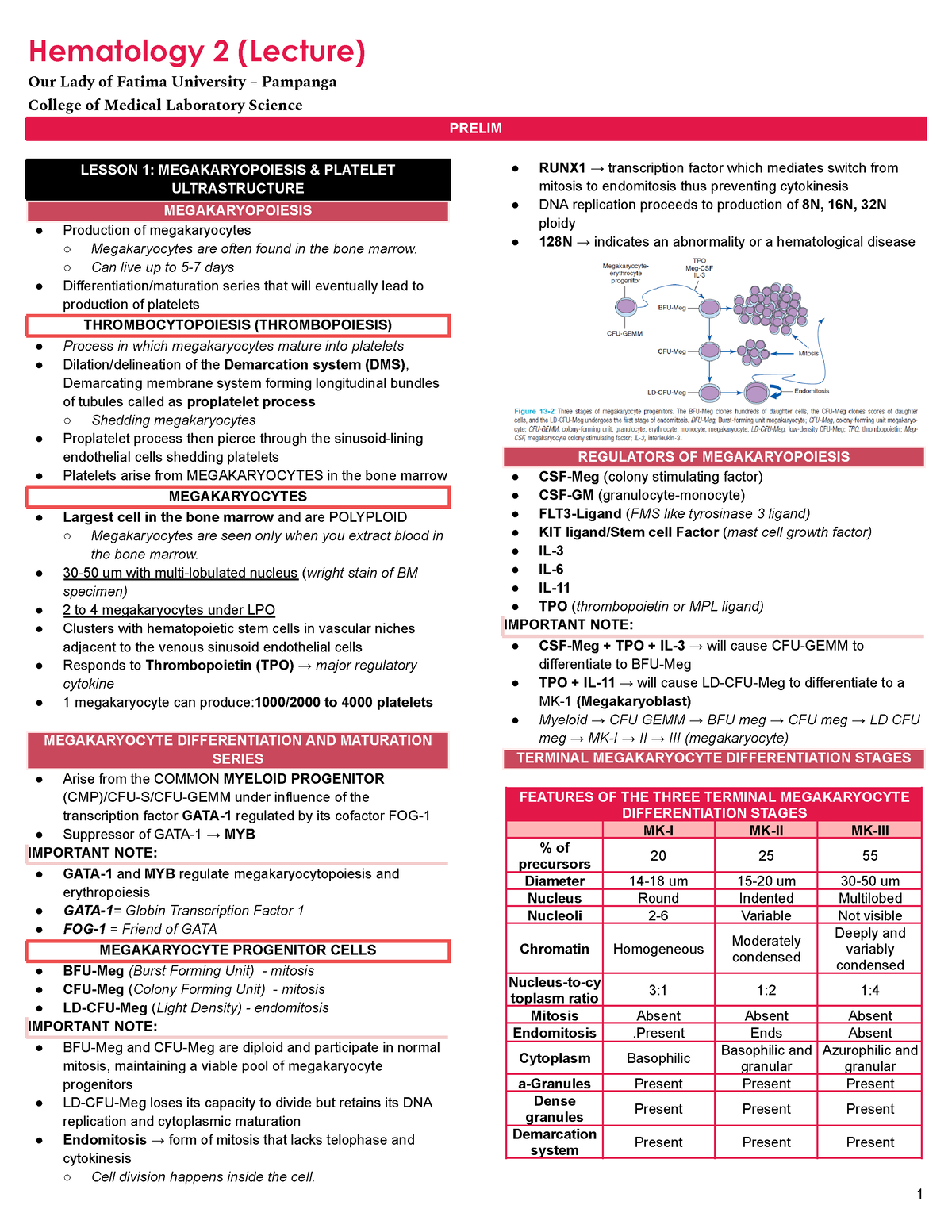 HEMA 2 Prelim LEC 1 3 - None - Hematology 2 (Lecture) Our Lady Of ...