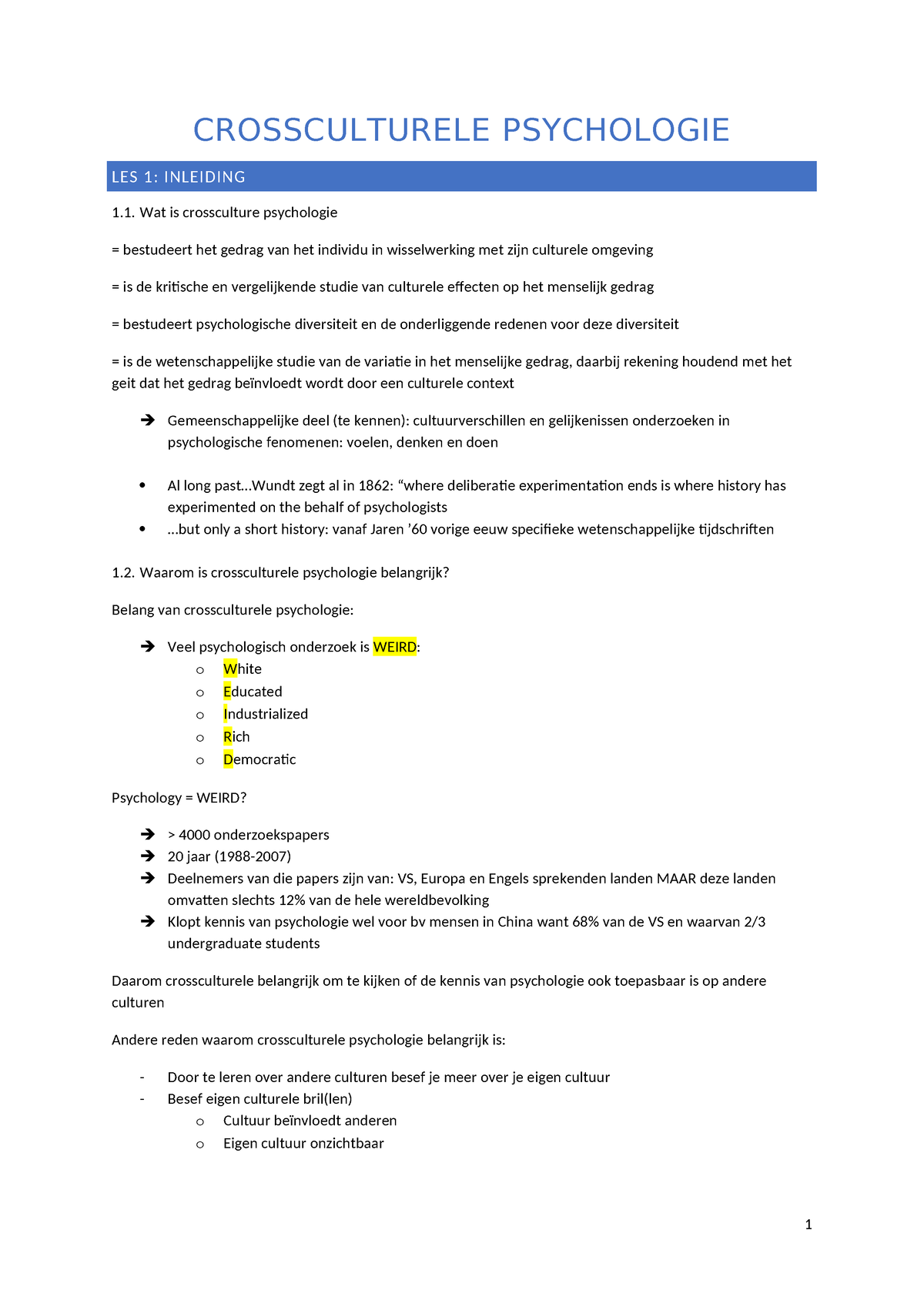 Crossculturele Psychologie Samenvatting - CROSSCULTURELE PSYCHOLOGIE ...