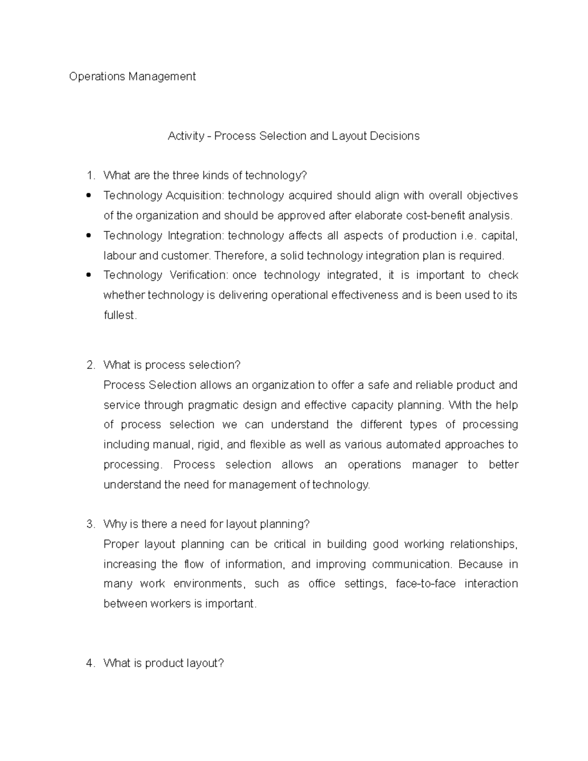 Process Selection and Layout Decisions - Technology Integration ...