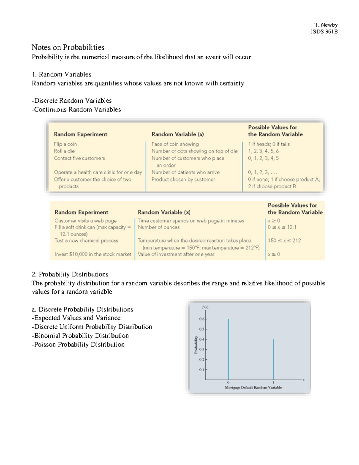 5 Overview Probability Distribution - ISDS 361B Notes on Probabilities ...
