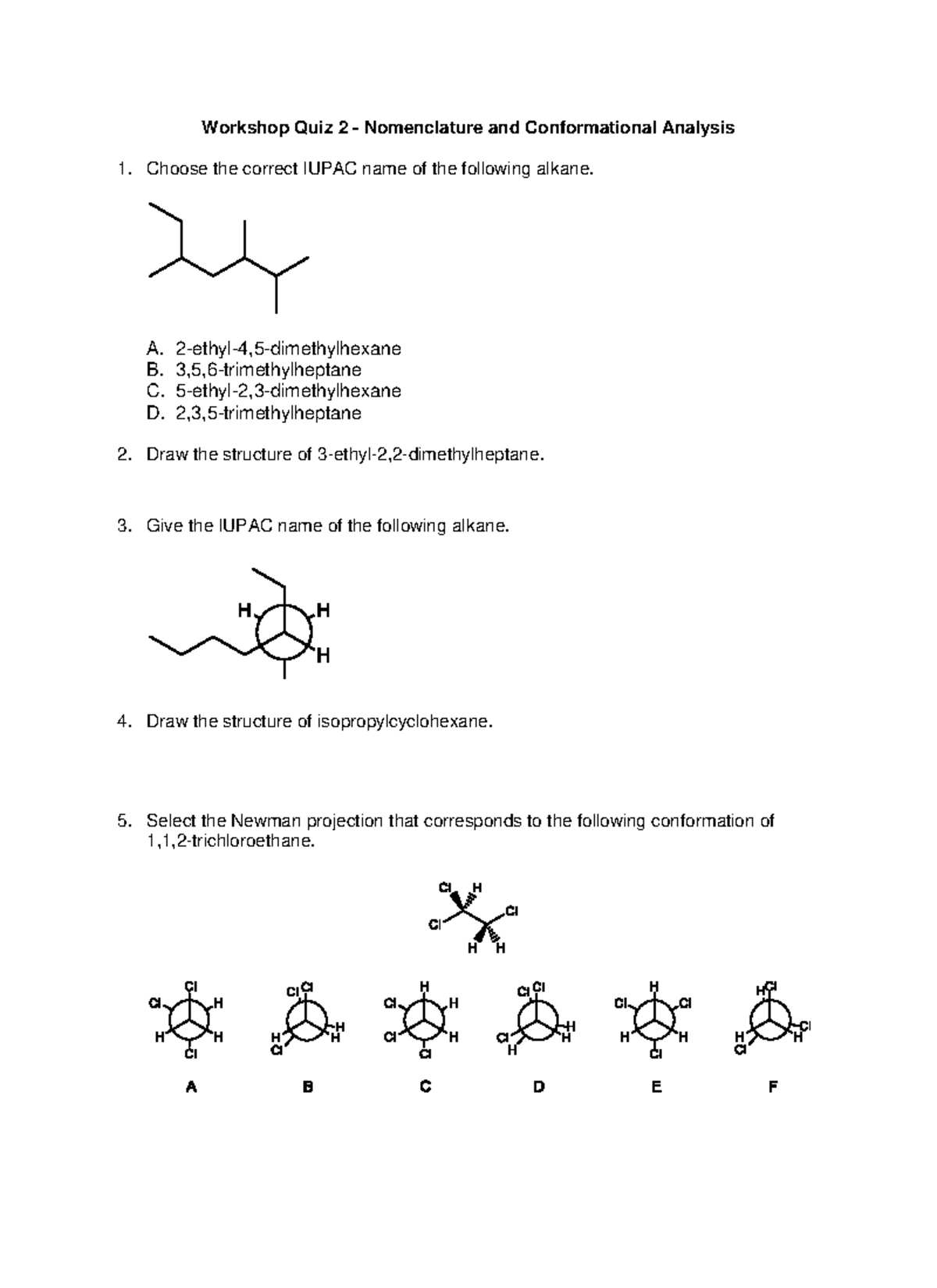 Quiz 2 Nomenclature And Conformational Analysis Che 321 Studocu