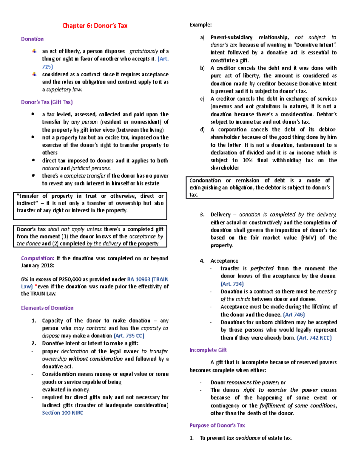 Business Tax Reviewer Chapter 6 Donor s Tax Donation An Act Of