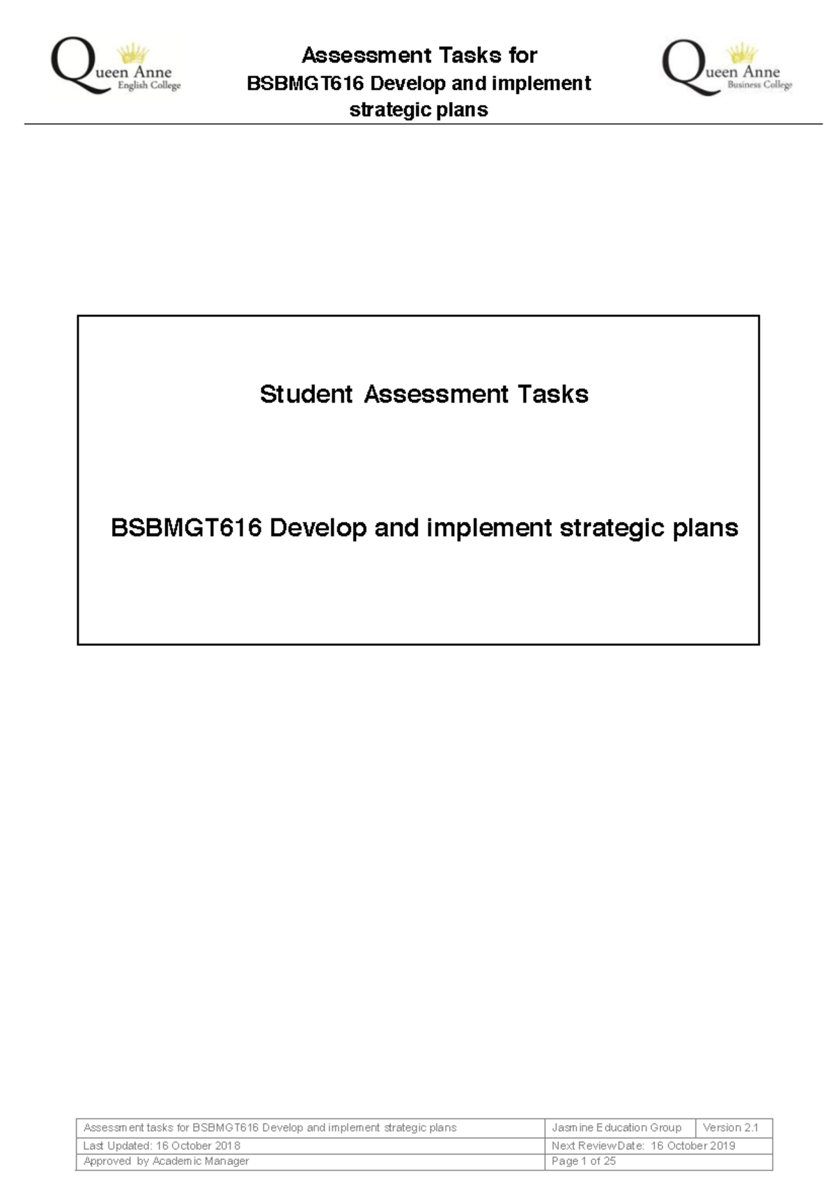 Bsbmgt 616 Student Assessment Tasks V2 - BSBMGT616 Develop And ...