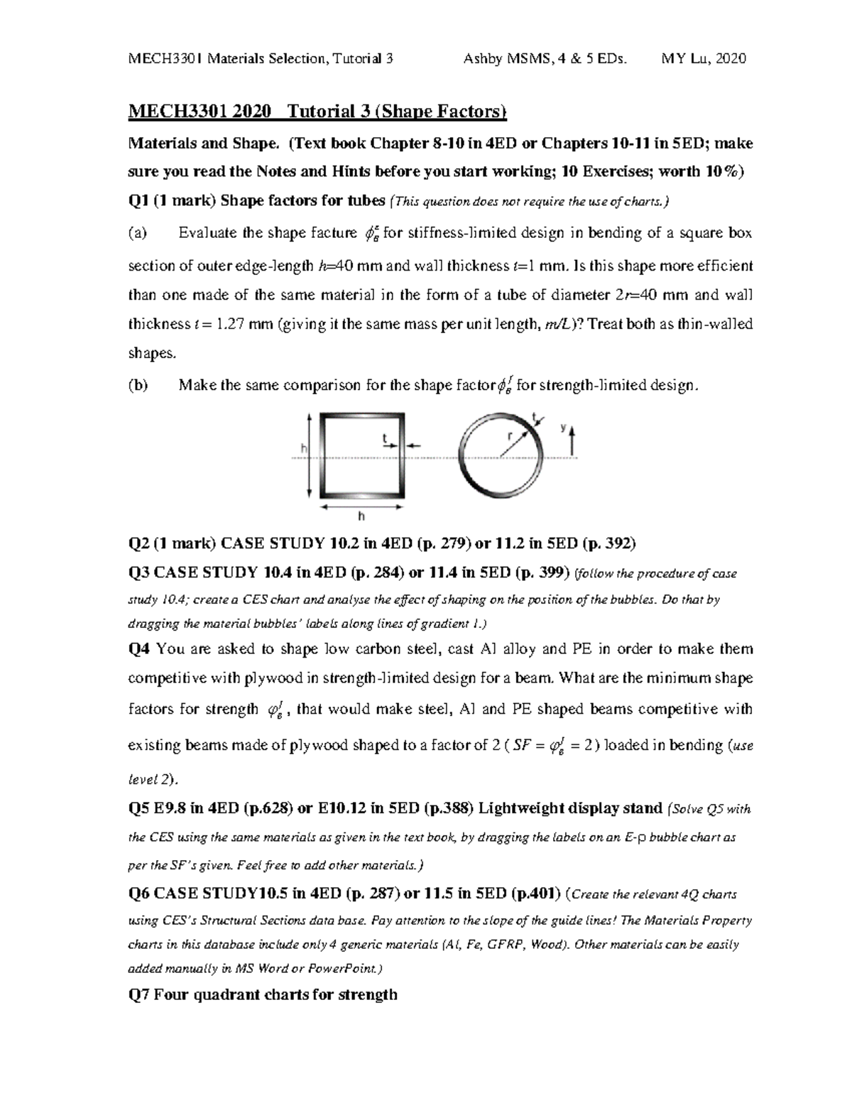 MECH3301 Tutorial Questions 3 - MECH 3301 - UQ - Studocu