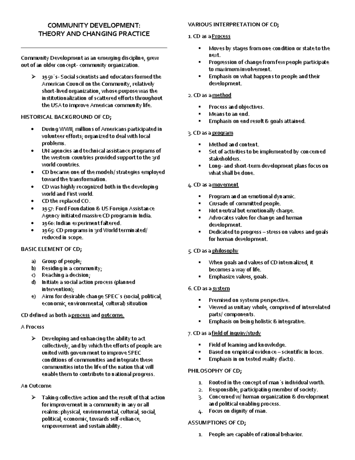 Prelim Notes Community Development - COMMUNITY DEVELOPMENT: THEORY AND ...