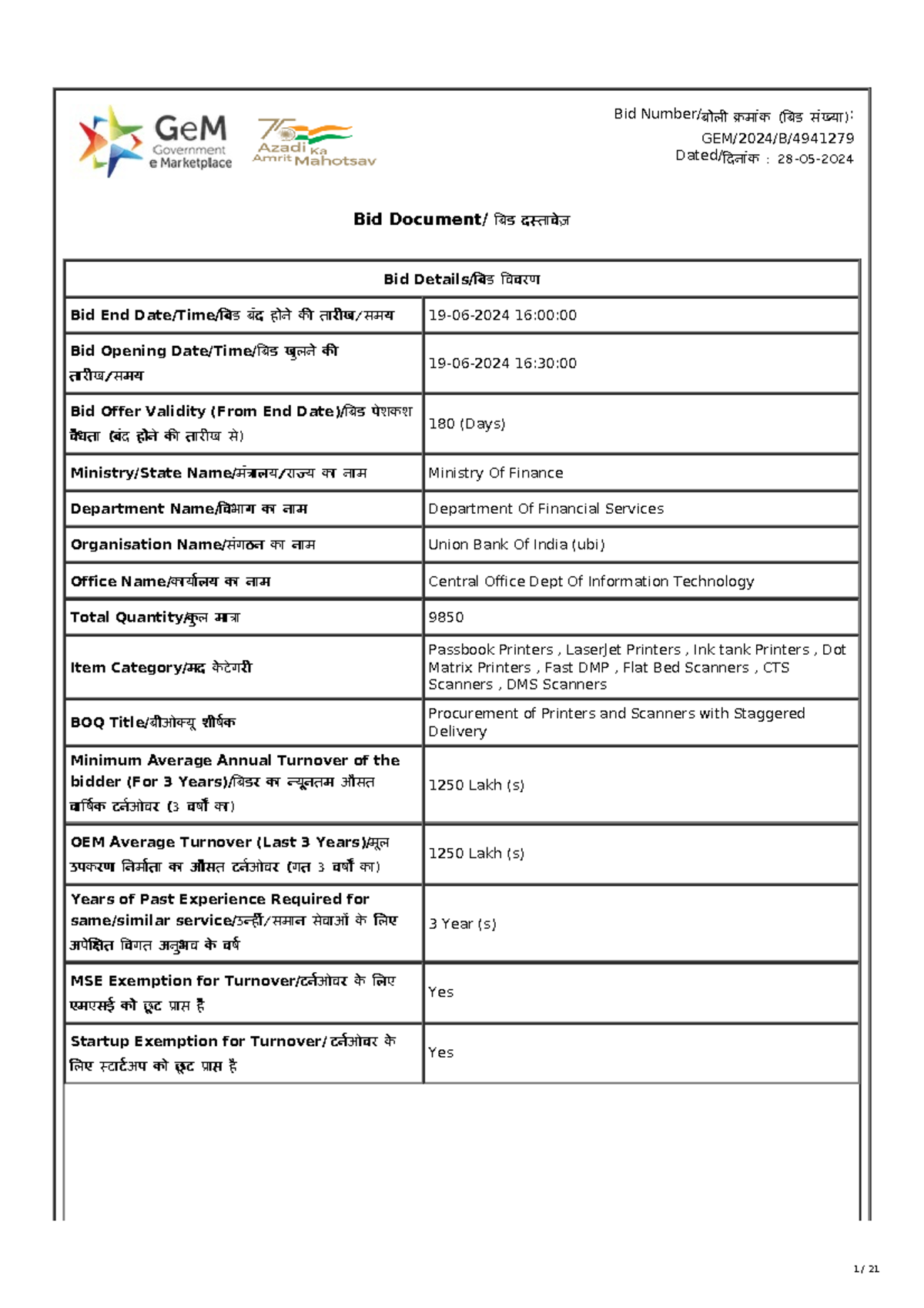 Ge M-Bidding-6400083 - bidding - Bid Details/ बड बड ववरण ववरण Bid End ...
