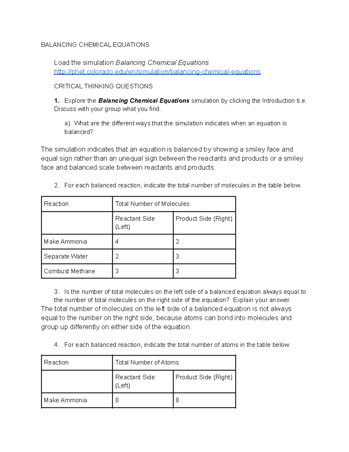 Ph ET Lab Week 2 - Phet lab week 2 work - BALANCING CHEMICAL EQUATIONS Load  the simulation Balancing - Studocu
