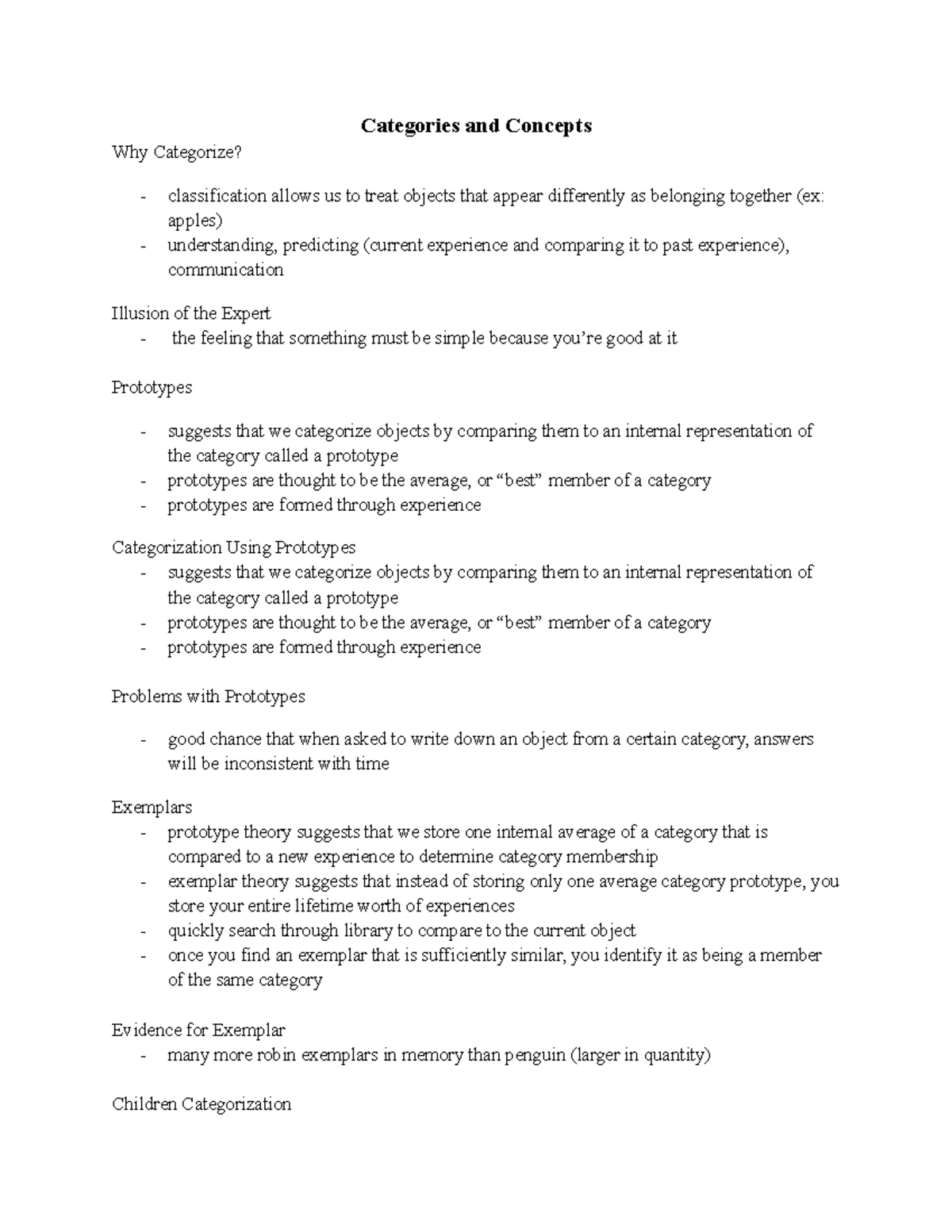 Categories and Concepts Lecture Notes - Categories and Concepts Why ...