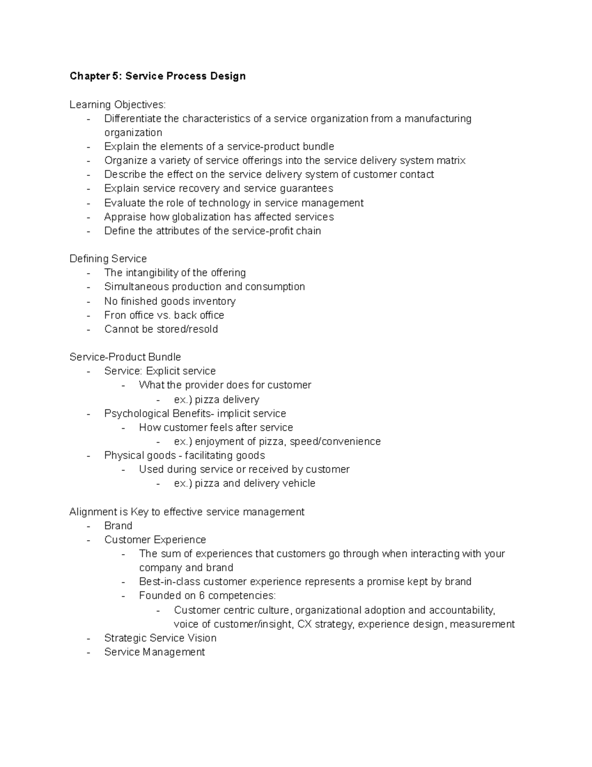 SCO Chapter 5 and 6 Notes - Chapter 5: Service Process Design Learning ...