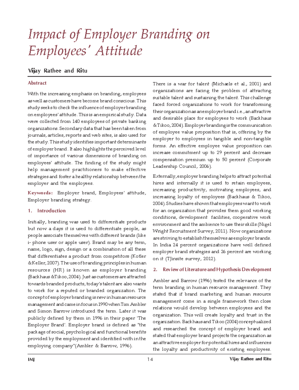 Employeer Branding - Abstract With the increasing emphasis on branding ...