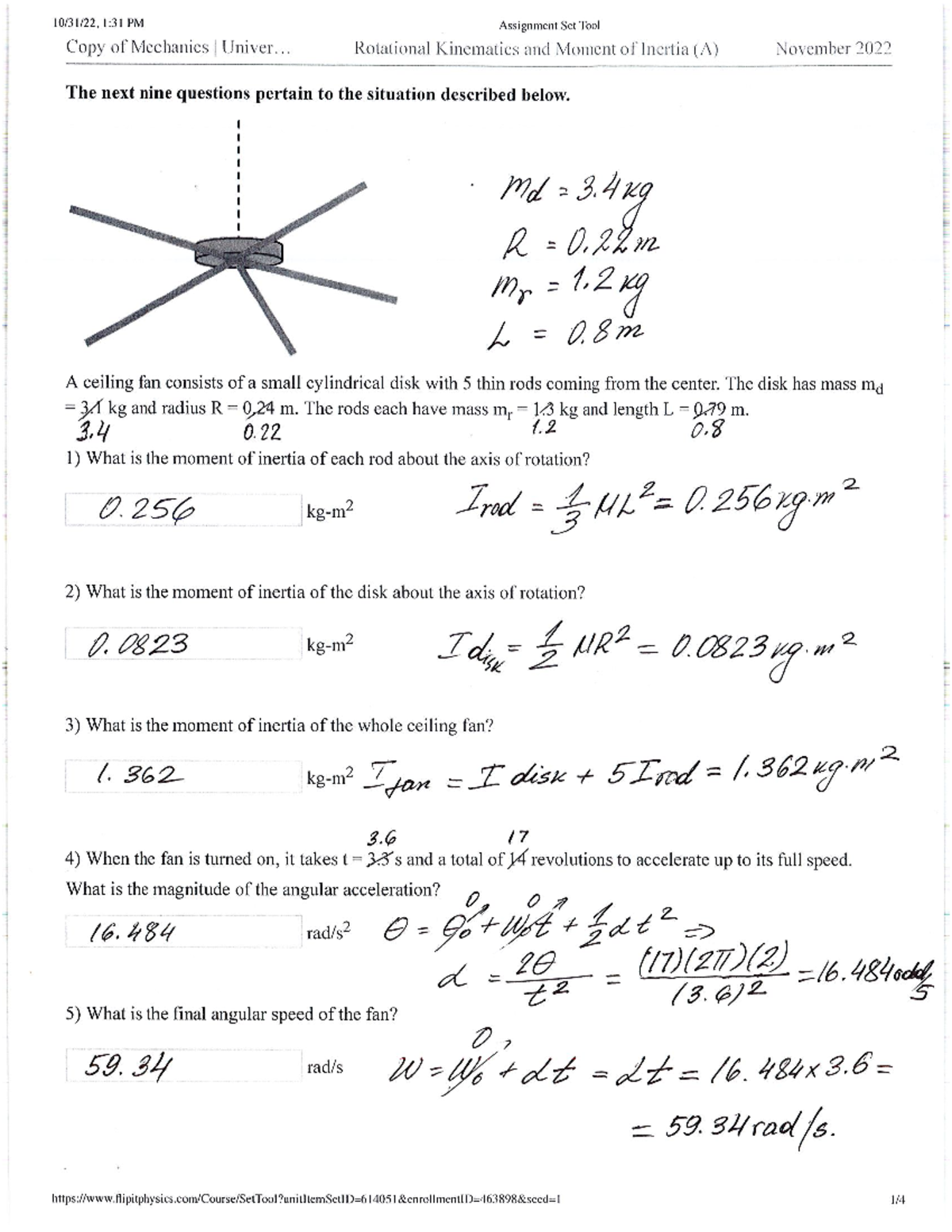 Homework 14 Rotational Motion NL - 1:31 PM Assignment Set Tool Copy of ...