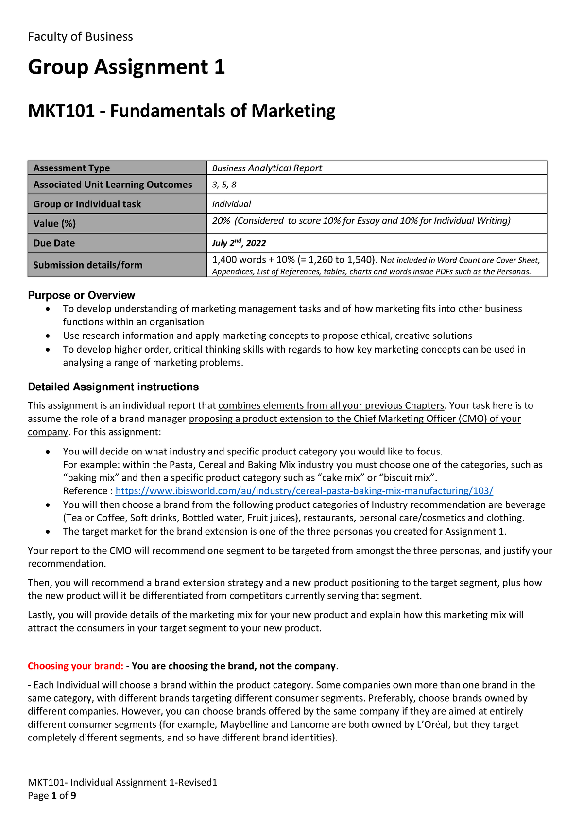 MKT101-Individual Assignment 1-Revised And Reconfirmed Individual Ass ...