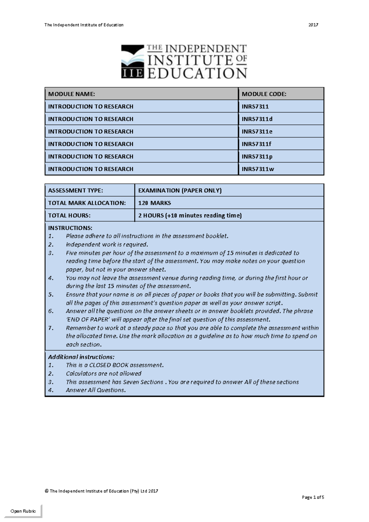 ICEMakeup INRS Ea2017 - MODULE NAME: MODULE CODE: INTRODUCTION TO ...