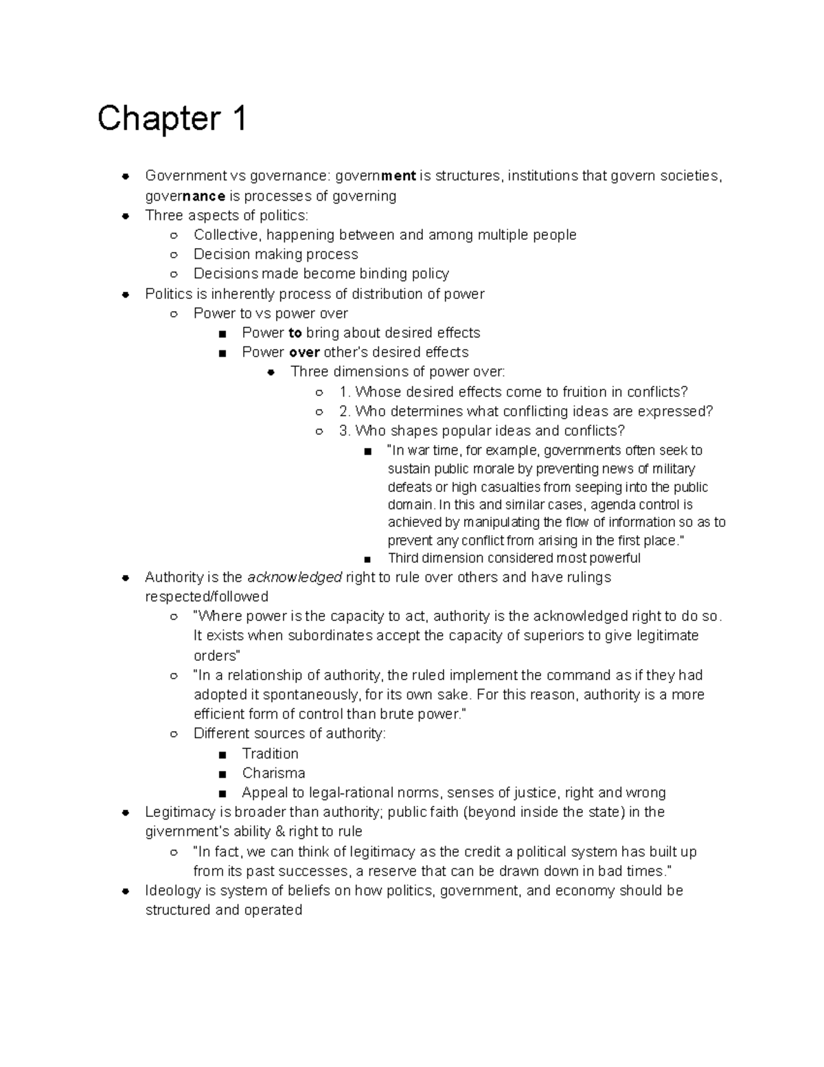 Polisci Notes - Chapter 1 Government Vs Governance: Government Is ...