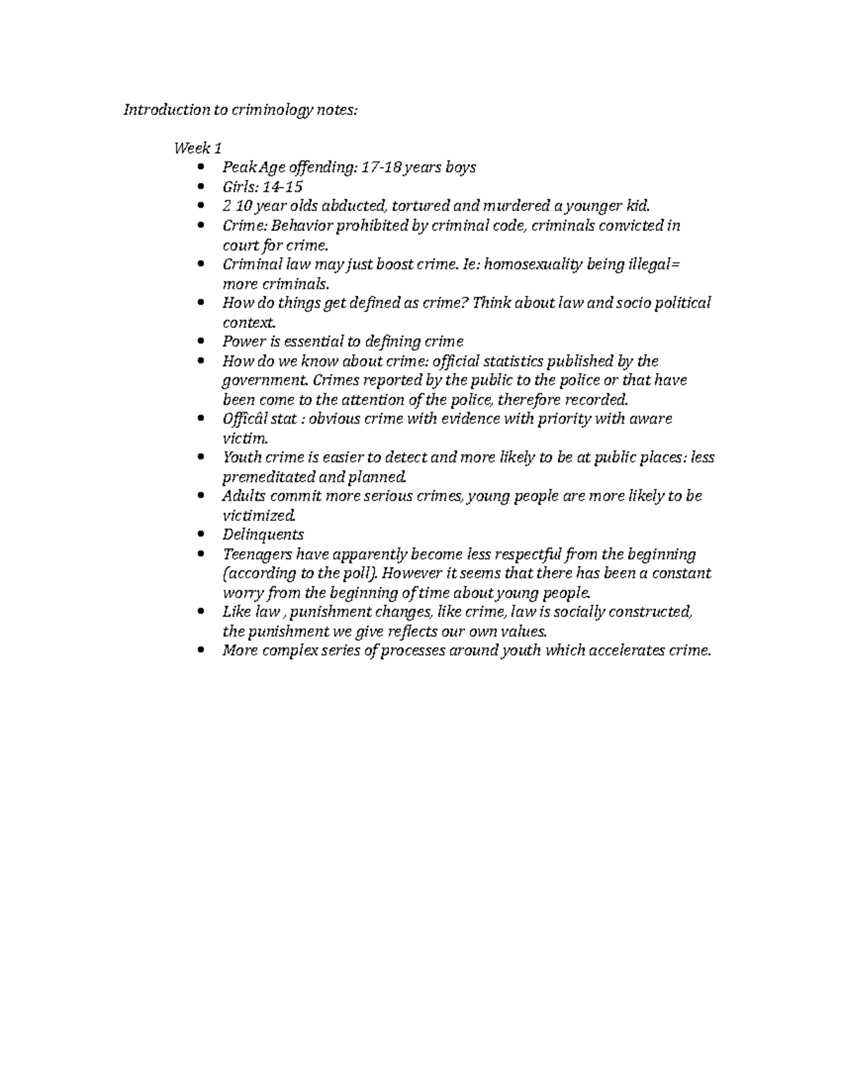 Introduction to criminology notes - Crime: Behavior prohibited by ...