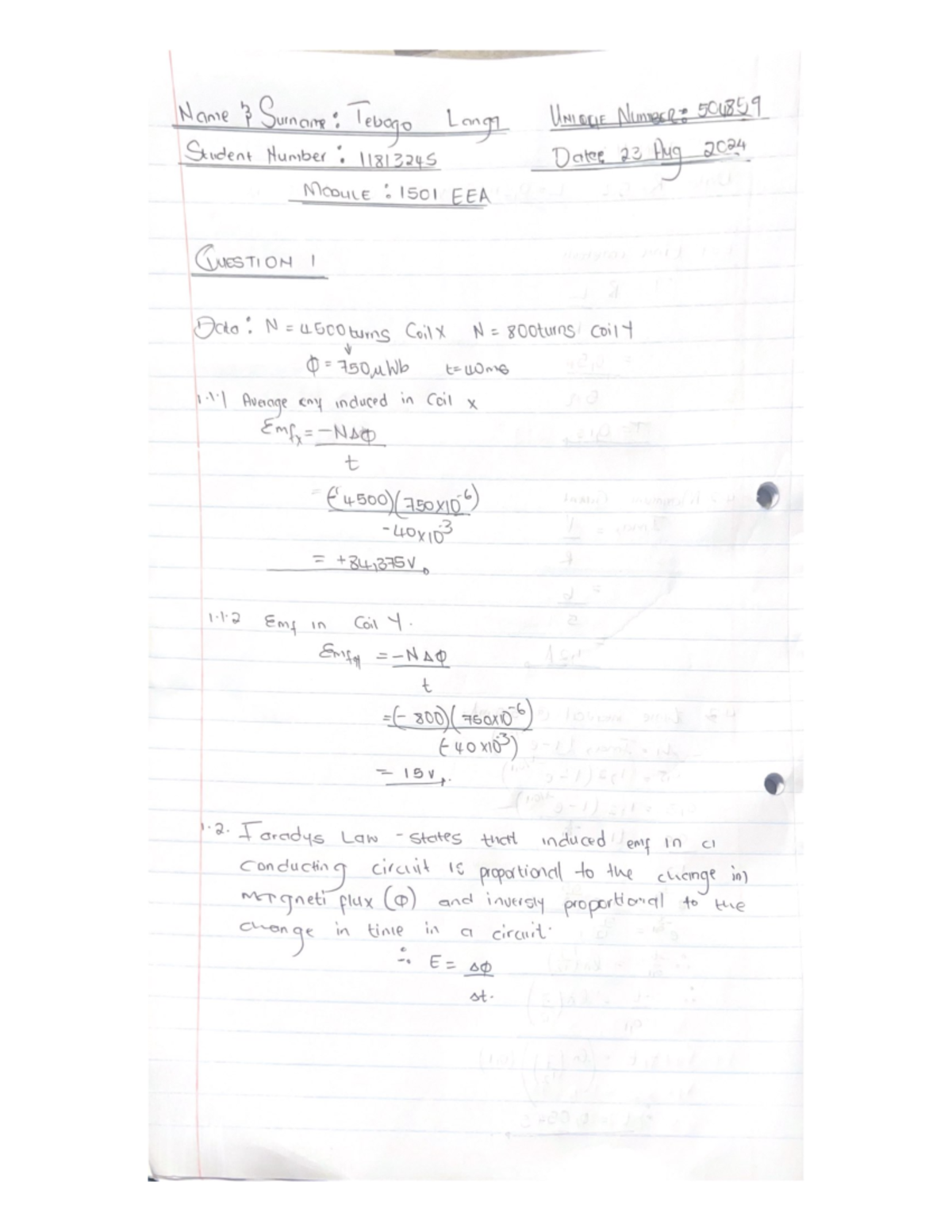 Major test 2 EEA1501 11813245 Name Surname Tebago Langa UNIOCE