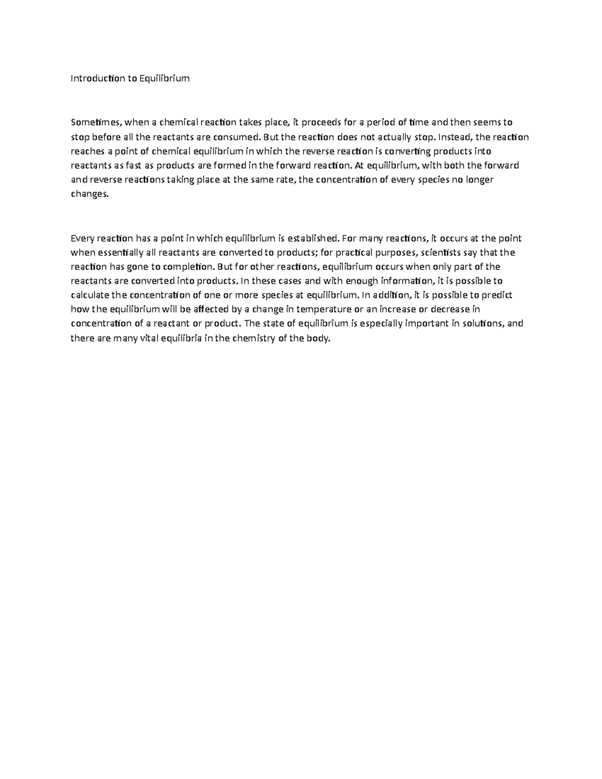 Introduction to Equilibrium - Introduction to Equilibrium Sometimes ...