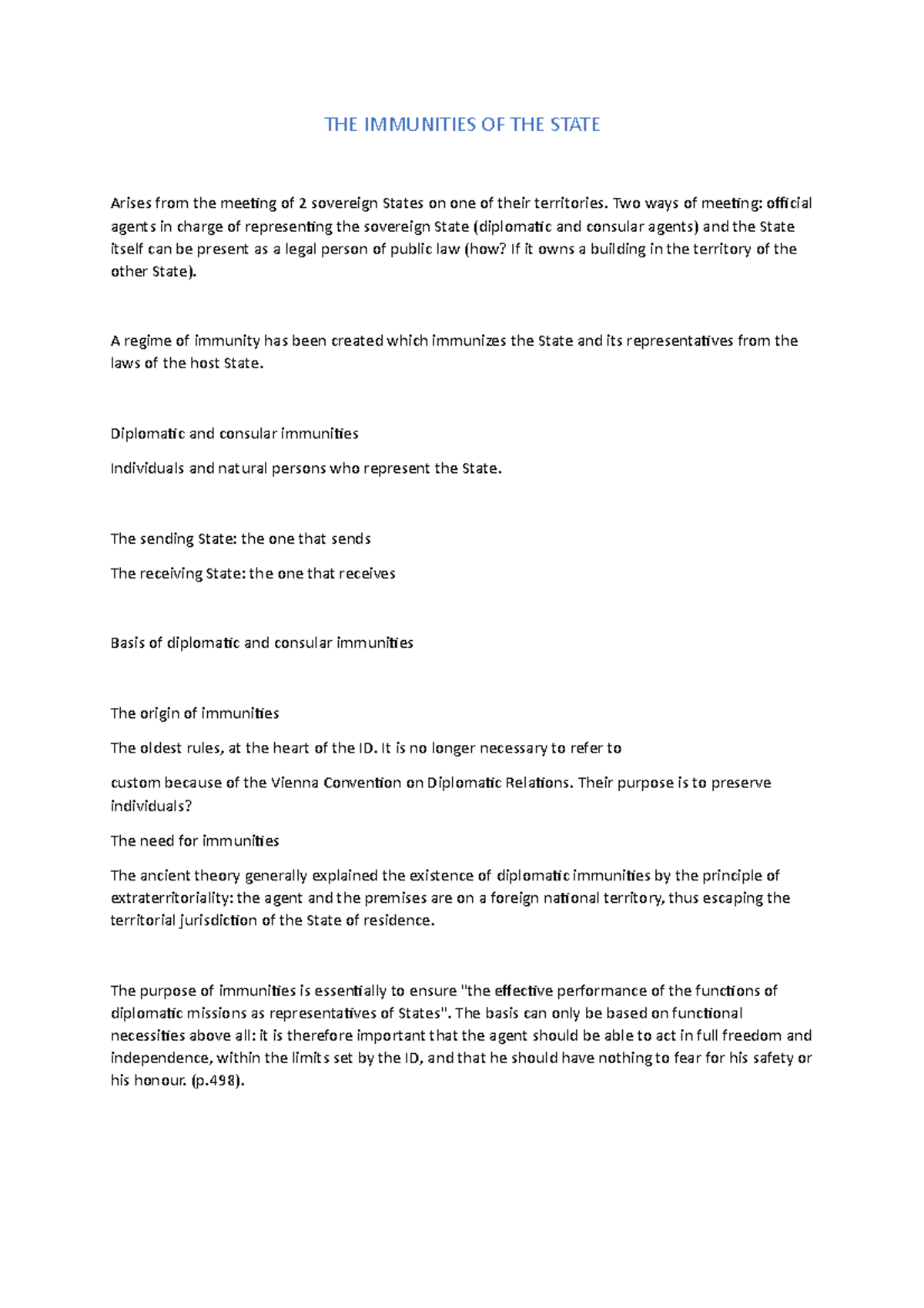 THE Immunities OF THE State THE IMMUNITIES OF THE STATE Arises from