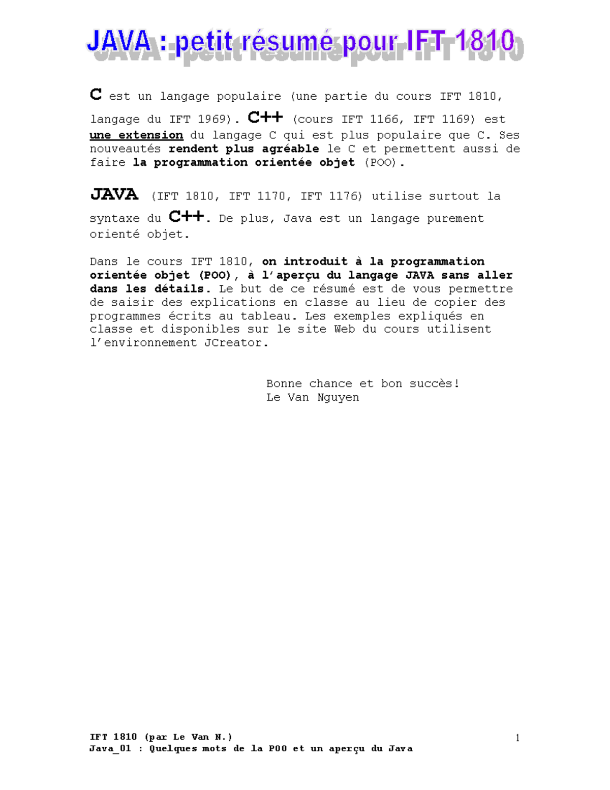 Java 01 - Notes de cours 1 - C est un langage populaire (une partie du ...