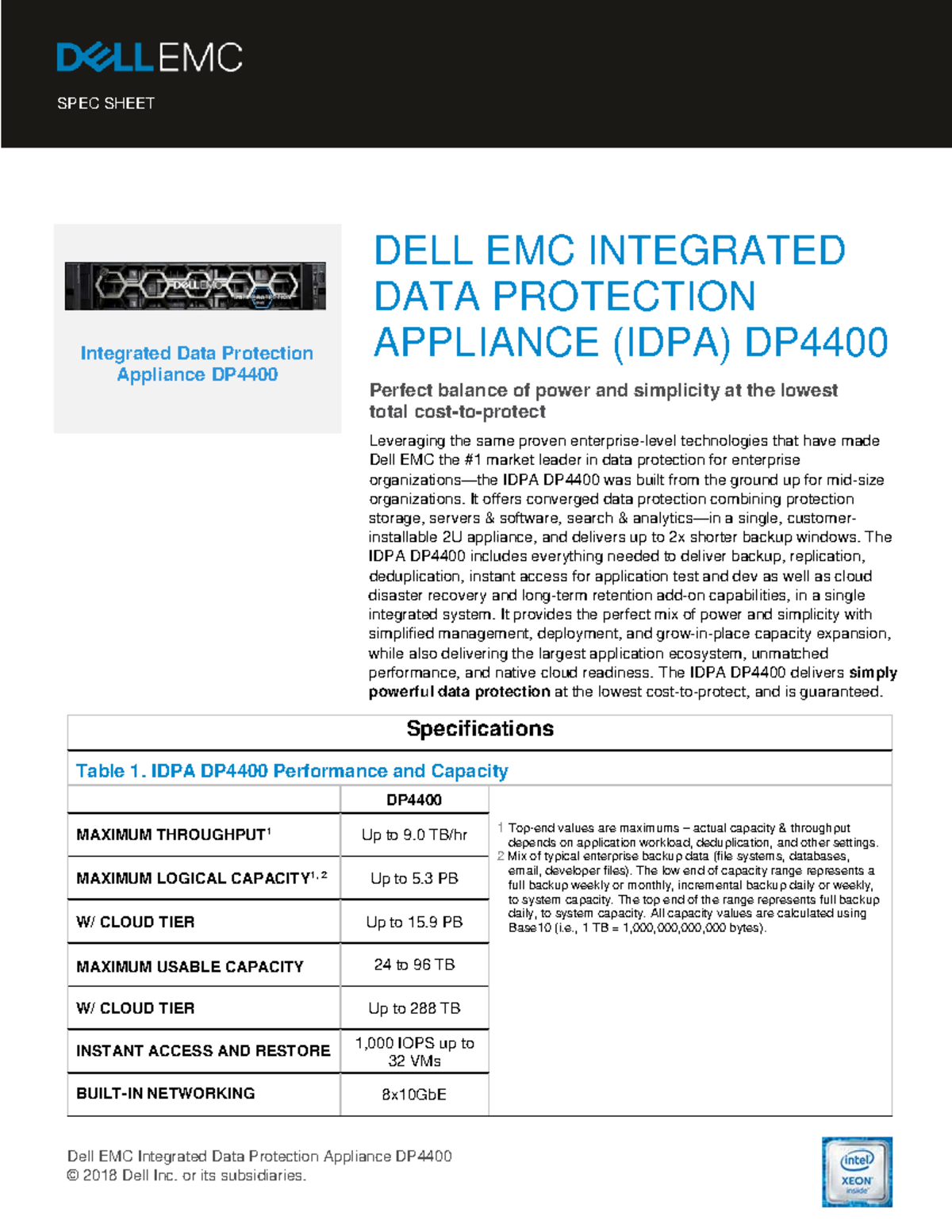 H17232 integrated data protection appliance dp4400 SPEC SHEET DELL