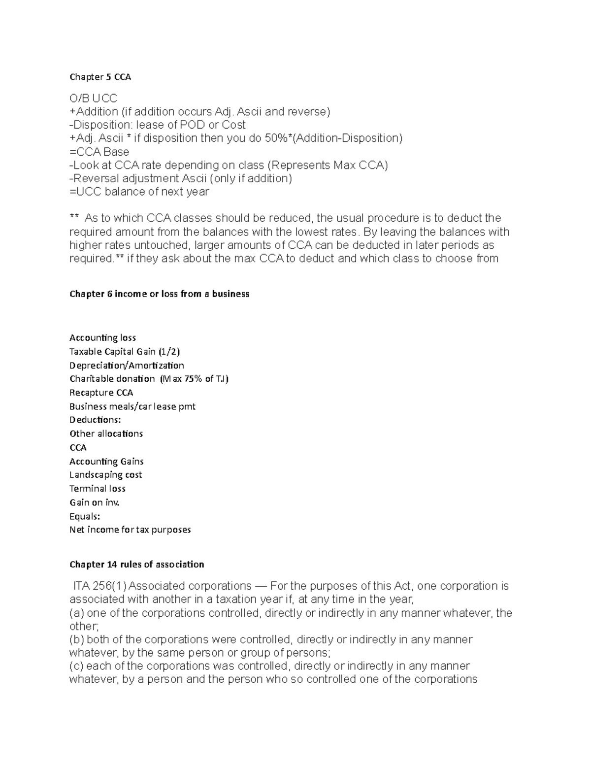 Notes - Chapter 5 CCA O/B UCC +Addition (if addition occurs Adj. Ascii ...