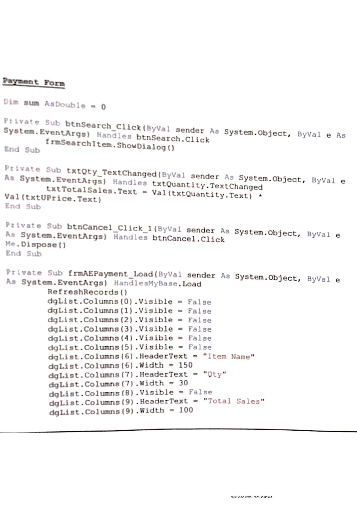 Vb sample code for payment computer science studocu