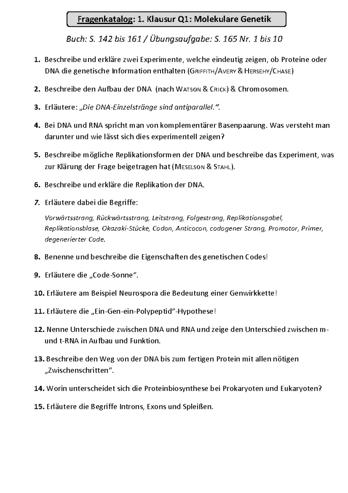 Alte Abi Klausuren Niedersachsen Fragenkatalog Bio Abi m Ã¼ndlich - Fragenkatalog: 1. Klausur Q1