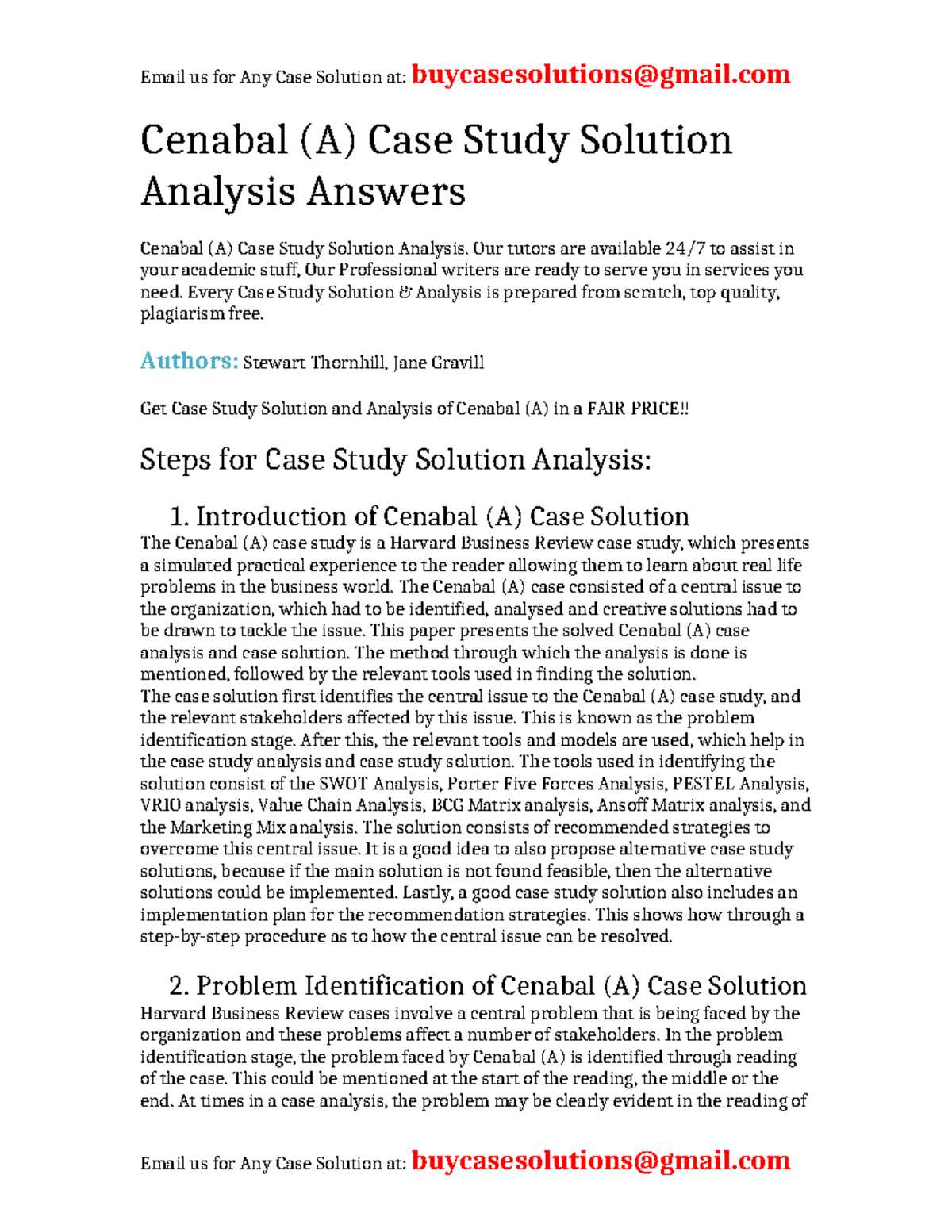 Cenabal (A) Case Study Solution Analysis - Our tutors are available 24/ ...
