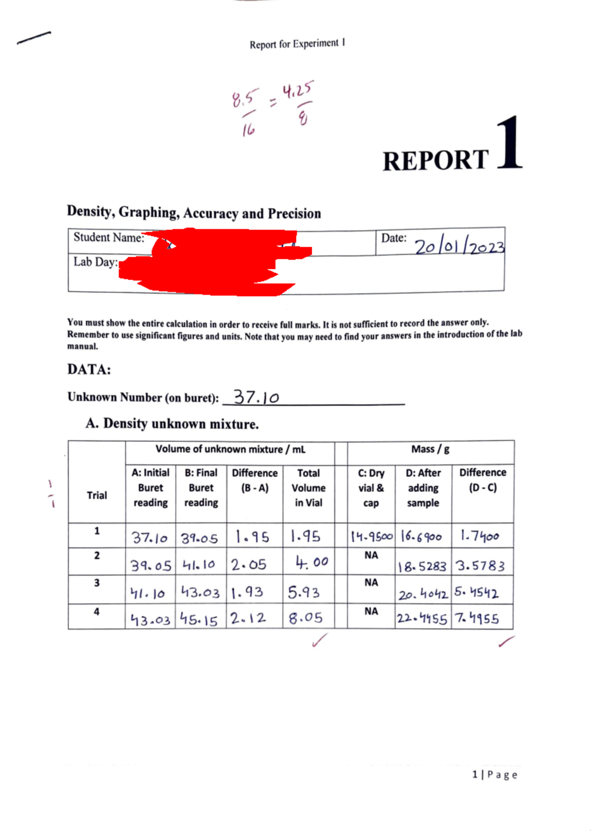 Chem 104 lab report 1 jody studocs I Report for Experiment I REPORT 1