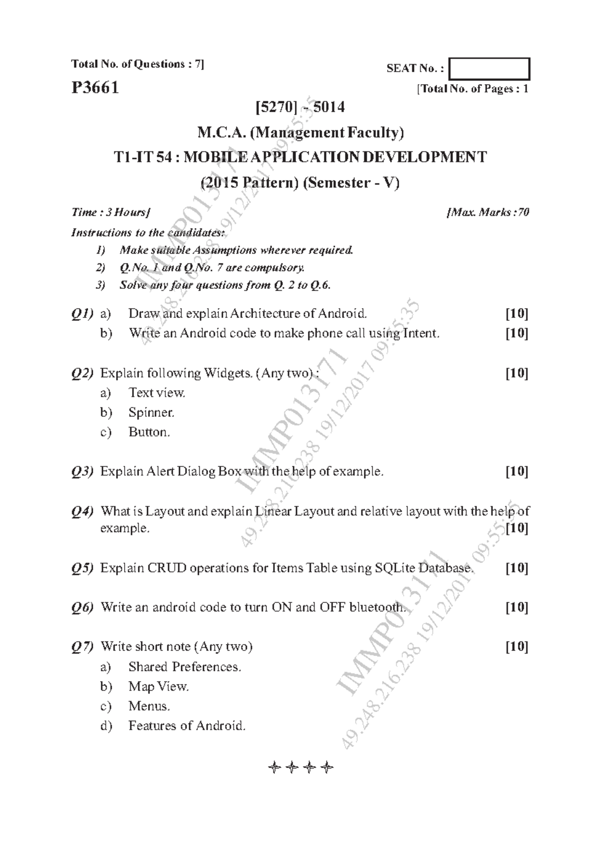 Mobile Application Development (2015 Pat) Nov 2017 - 2x F2 2 2X2U SPUH ...