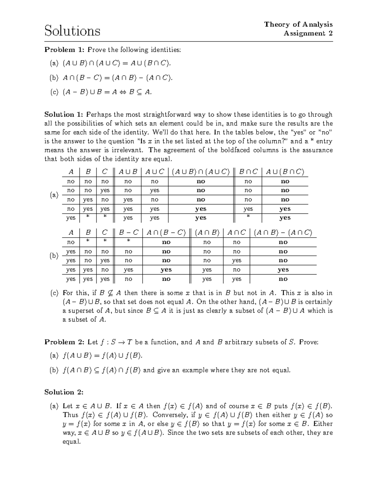 06 Homework 02 Solutions - Solutions Theory Of Analysis Assignment 2 ...