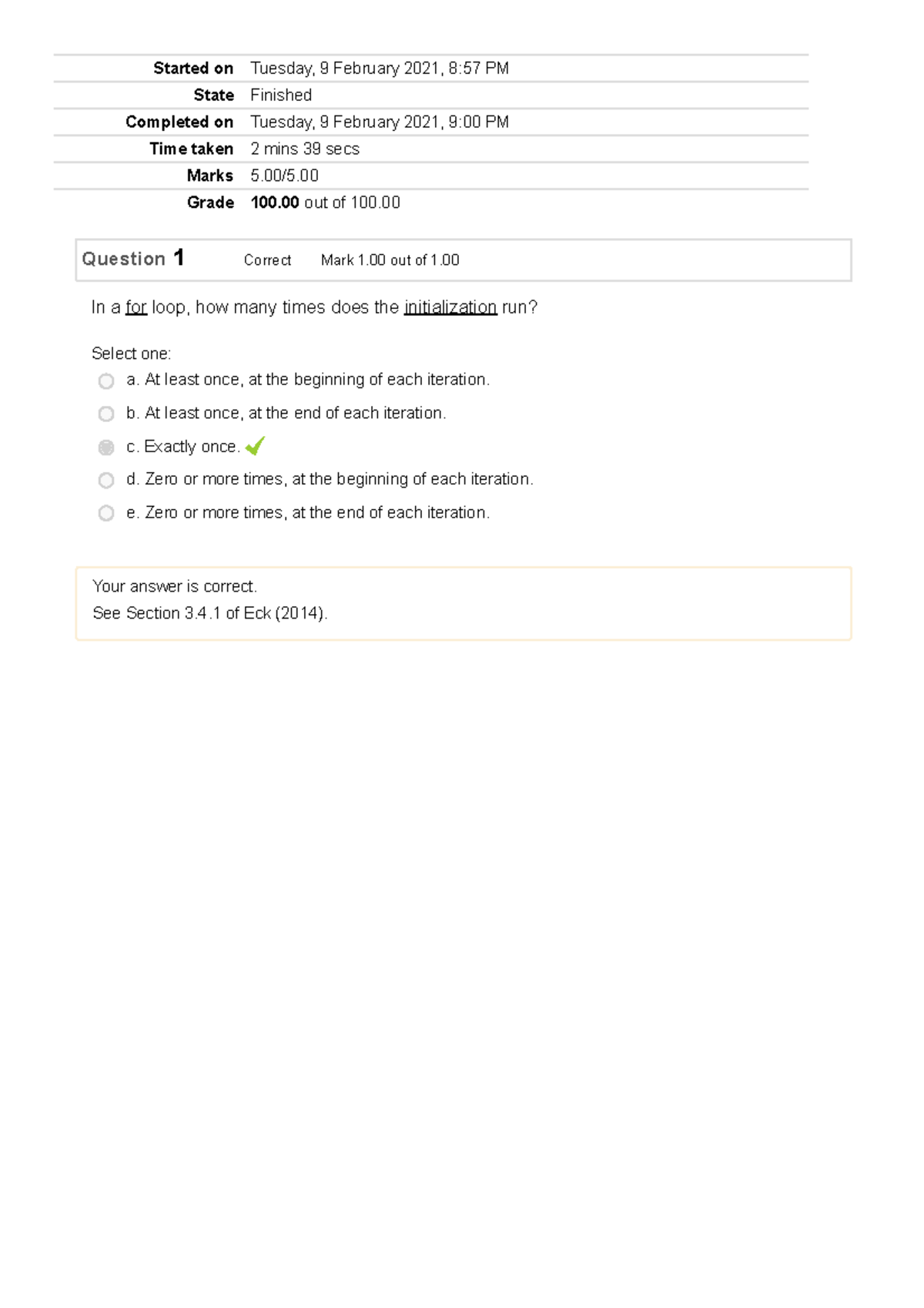 CS1102 Self-Quiz Unit 2 - Started On Tuesday, 9 February 2021, 8:57 PM ...