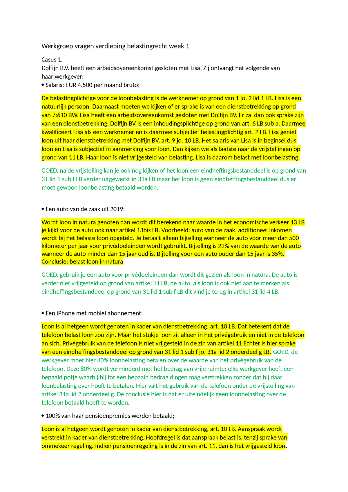 Werkgroep Vragen Verdieping Belastingrecht Week 1 - Dolfijn B. Heeft ...