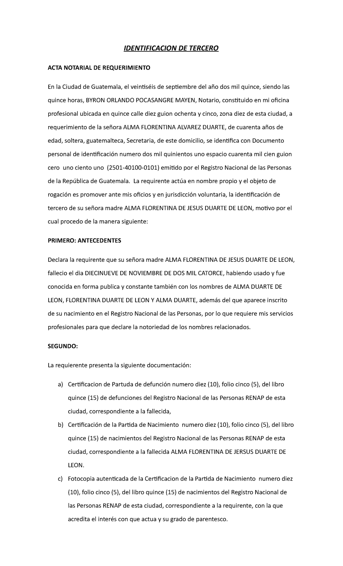 289301438 1 Acta De Requerimiento Identificacion De Tercero Identificacion De Tercero Acta 2922