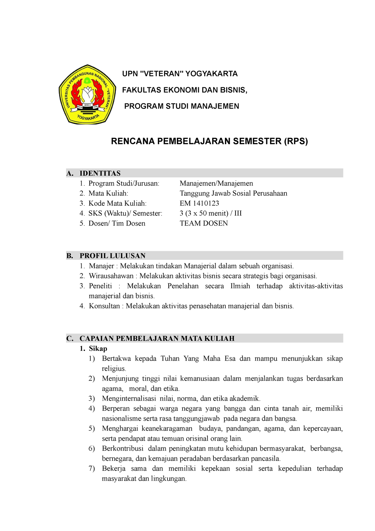 RPS CSR Gasal 2018-2019 - UPN "VETERAN" YOGYAKARTA FAKULTAS EKONOMI DAN ...