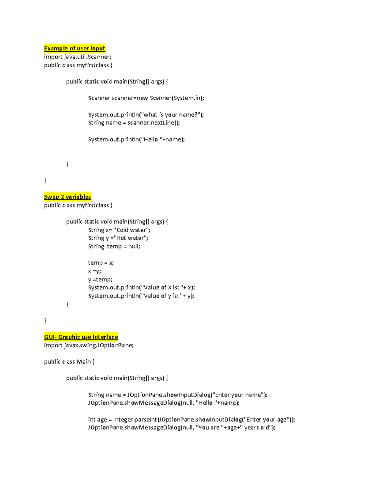 Core Java Notes 1 - Core java codes - Example of user input import java ...