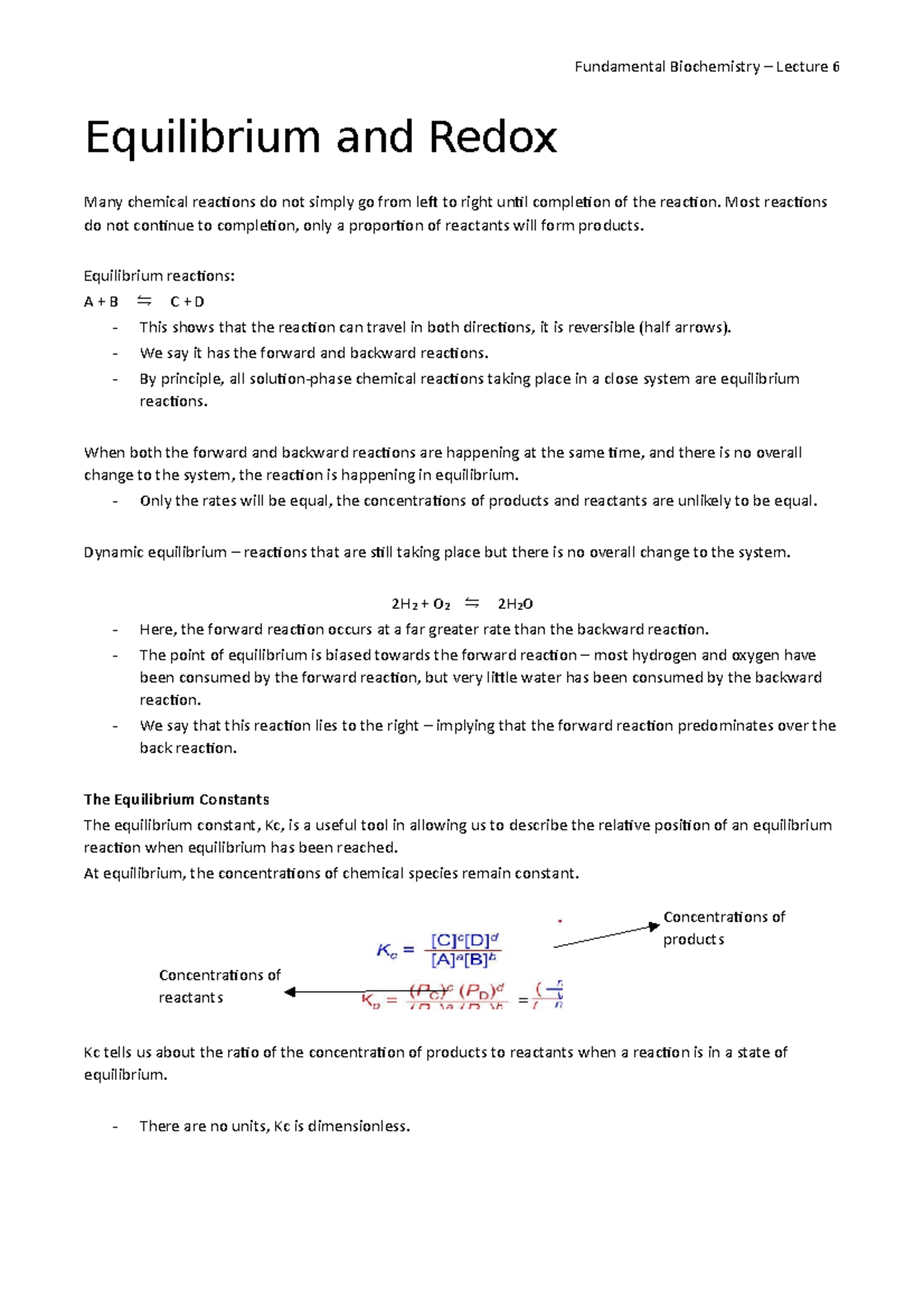 Lecture 6 - Equilibrium - Fundamental Biochemistry – Lecture 6 ...