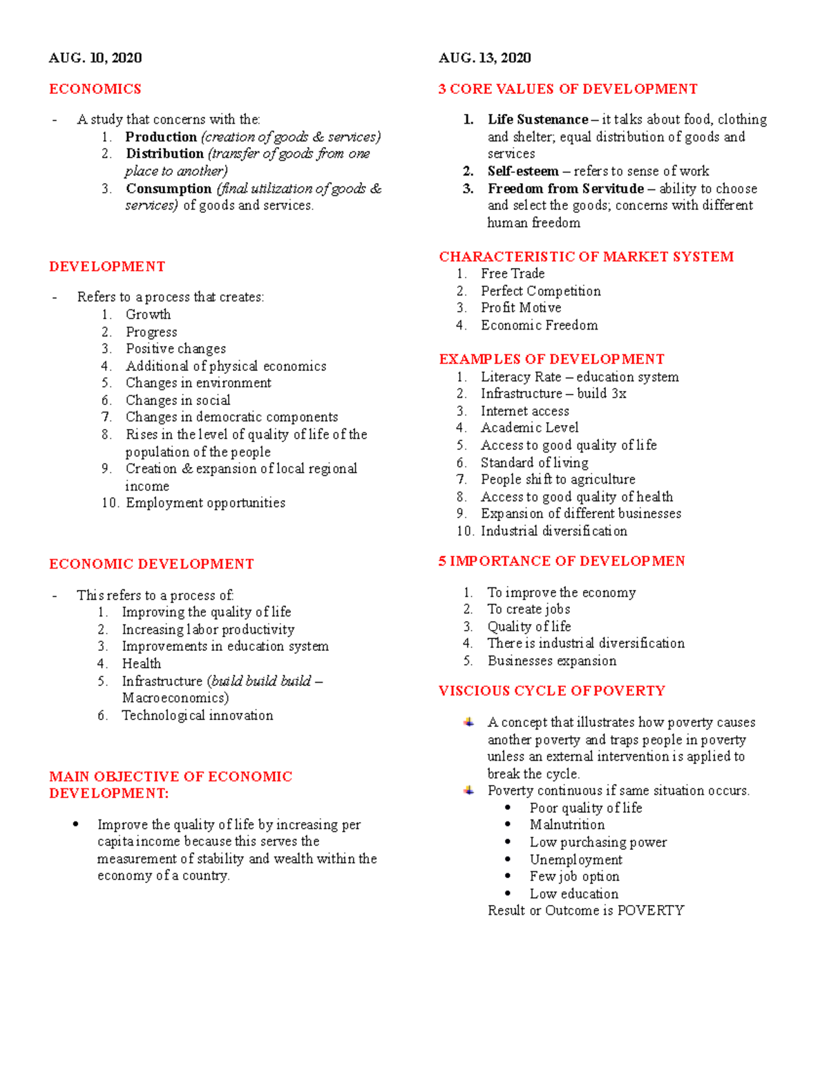ED- Notes - Economic Development - AUG. 10, 2020 ECONOMICS A study that ...